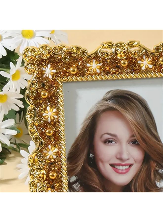 Christmas Model Floral Photo Frame Gold Plated Yellow Snowflake Detail For 6x4 7x5 Inch Photos Home Decor - Image 5